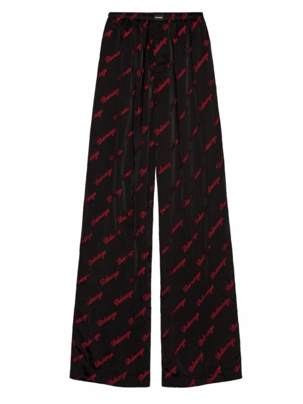 Balenciaga Black Wide-Leg Pants with Red Logo Print